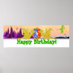 Bandera del fiesta del dragón del feliz cumpleaños poster