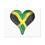 Bandera jamaicana en un corazón impresión de lienzo
