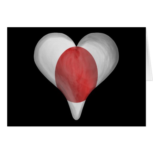 Bandera japonesa en un corazón tarjetas