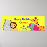Bandera personalizada animal del feliz cumpleaños  poster