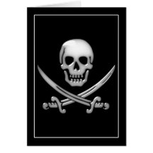 Bandera pirata vidriosa del cráneo y de la espada  felicitacion 