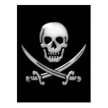 Bandera pirata vidriosa del cráneo y de la espada  postales