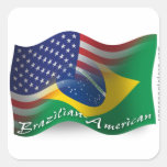Bandera que agita Brasileño-Americana Calcomania Cuadradas Personalizadas
