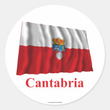 Bandera que agita de Cantabria con nombre Etiquetas Redondas
