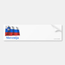 Bandera que agita de Eslovenia con nombre en eslov Pegatina De Parachoque