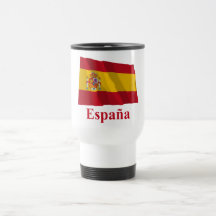Bandera que agita de España con nombre en español Taza De Café