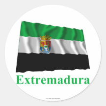 Bandera que agita de Extremadura con nombre Pegatina Redonda
