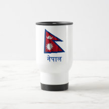 Bandera que agita de Nepal con nombre en Nepali Taza