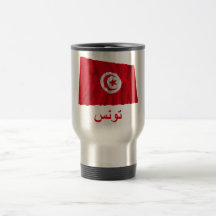 Bandera que agita de Túnez con nombre en árabe Tazas