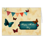 Bandera y mariposas rústicas, retras tarjetas