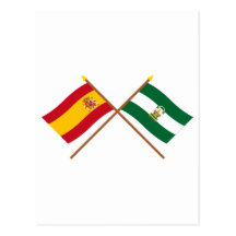 Banderas cruzadas de España y de Andalucía Tarjeta Postal