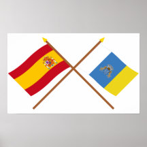 Banderas cruzadas de España y de las islas Canaria Impresiones