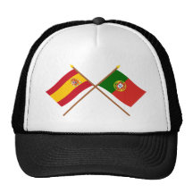 Banderas cruzadas de España y de Portugal Gorras