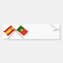 Banderas cruzadas de España y de Portugal Etiqueta De Parachoque