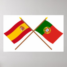 Banderas cruzadas de España y de Portugal Posters