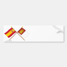 Banderas cruzadas de España y del Castilla-La Manc Pegatina De Parachoque