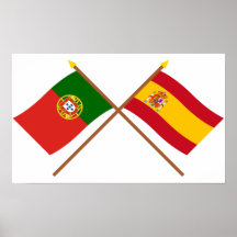 Banderas cruzadas de Portugal y de España Posters