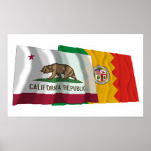 Banderas de California y de Los Ángeles Poster