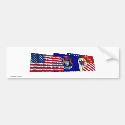 Banderas de los E.E.U.U., de Michigan y de Detroit Pegatina De Parachoque