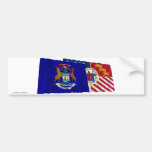Banderas de Michigan y de Detroit Pegatina De Parachoque