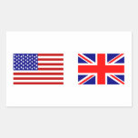 Banderas de Reino Unido y de los E.E.U.U. de lado  Rectangular Pegatinas