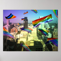"Banderas del orgullo sobre Sacramento" en lona Posters