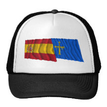 Banderas que agitan de España y de Asturias Gorra
