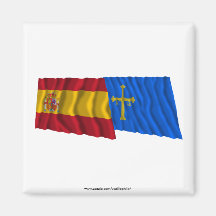 Banderas que agitan de España y de Asturias Iman Para Frigorífico