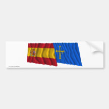 Banderas que agitan de España y de Asturias Etiqueta De Parachoque