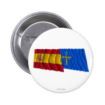 Banderas que agitan de España y de Asturias Pins