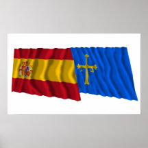 Banderas que agitan de España y de Asturias Posters