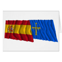 Banderas que agitan de España y de Asturias Tarjetón