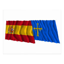 Banderas que agitan de España y de Asturias Postales