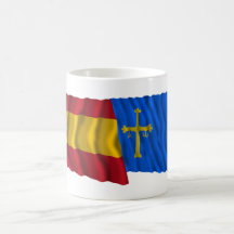 Banderas que agitan de España y de Asturias Tazas De Café