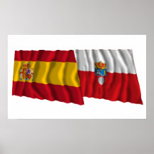 Banderas que agitan de España y de Cantabria Posters
