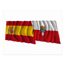 Banderas que agitan de España y de Cantabria Tarjetas Postales