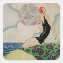 Bañista, c.1925 pegatinas cuadradases personalizadas