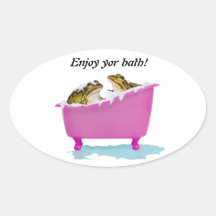 Baño de burbujas para las ranas del mascota pegatinas ovaladas personalizadas