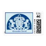 Bar Mitzvah Invitation Lions Star of David Blue Postage Stamp
