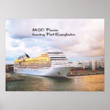 Barco de cruceros que sale del puerto poster
