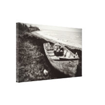 Barco de pesca blanco y negro impresión en lona estirada