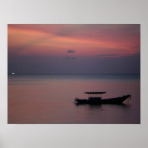 Barco en el poster de la puesta del sol