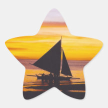 Barco en la puesta del sol calcomanía cuadrada personalizada