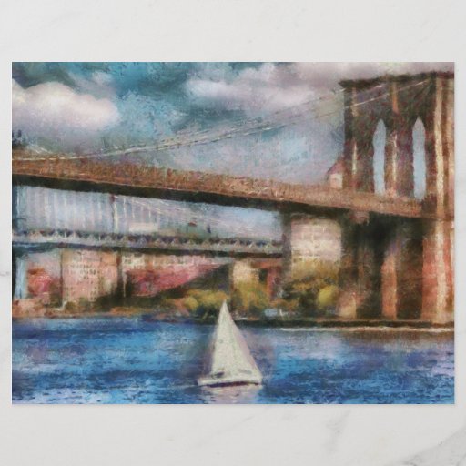 Barco - navegación debajo del puente de Brooklyn Tarjeta Publicitaria