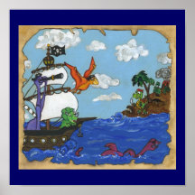 Barco pirata del dinosaurio poster