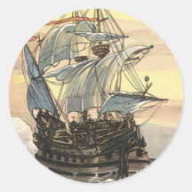Barco pirata Galleon del vintage que navega el océ Pegatina Redonda