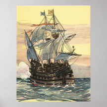 Barco pirata Galleon del vintage que navega el océ Posters