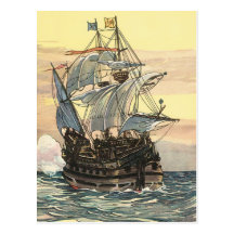 Barco pirata Galleon del vintage que navega el océ Tarjeta Postal