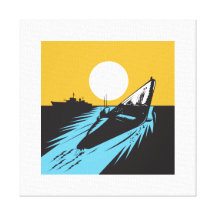 Barco submarino retro impresiones en lona