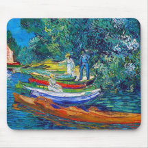 Barcos de Rowing en los bancos del Oise Alfombrillas De Ratones